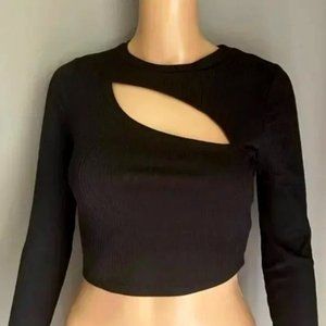 Garage Long Sleeve Cut Out Crop top, black size S, NWOT